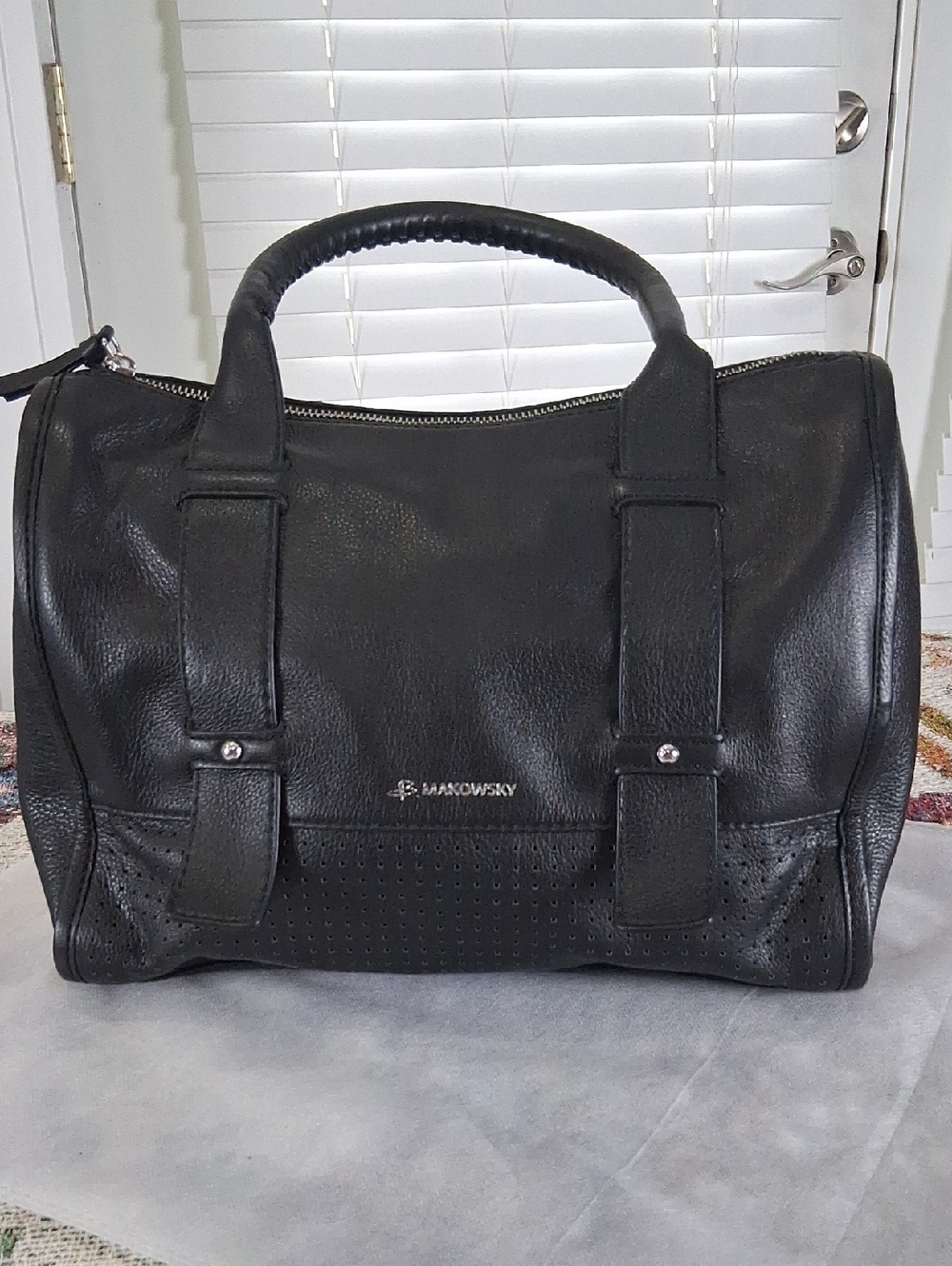 b. makowsky Black Leather Duffel Satchel